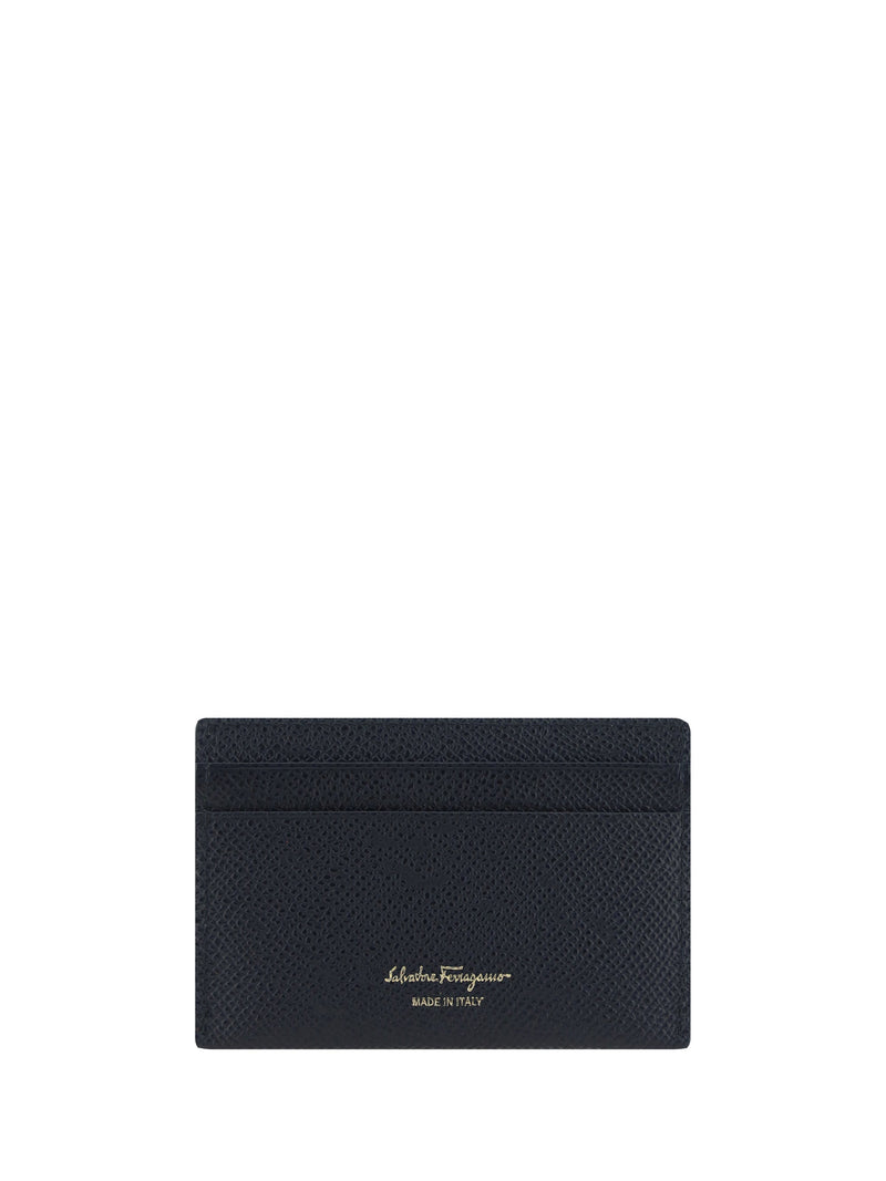 Ferragamo Gancini Embossed Calf Leather Card Case — Black Bos Taurus Wallet