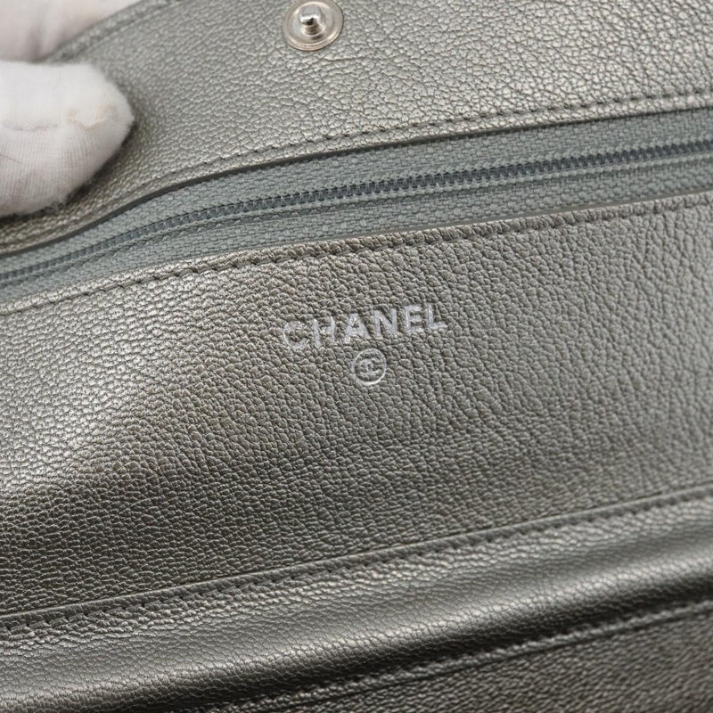 Chanel Round Cc Wallet On Chain Goatskin Silver Leather Bag