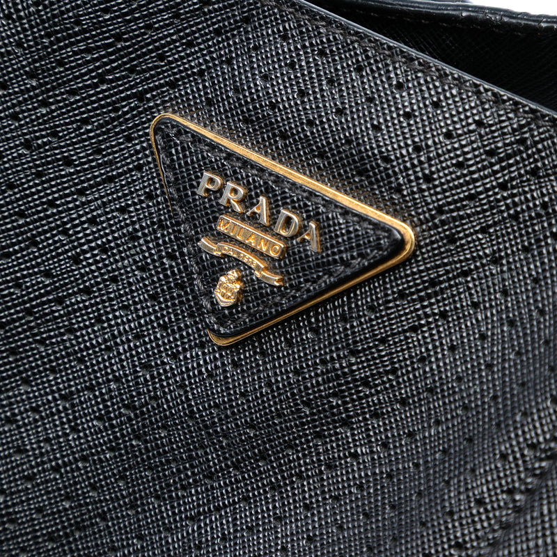 Large Perforated Saffiano Lux Galleria Zip Tote - Image 6