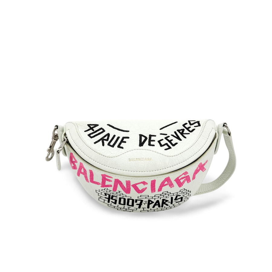 Balenciaga Graffiti Souvenir Belt Leather White Bag