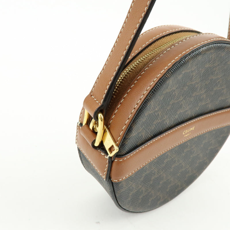 Celine Round Purse On Strap Triomphe Coated Canvas Brown Bag