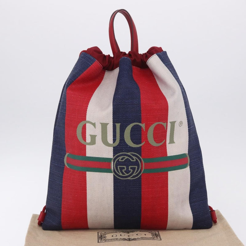 Gucci Logo Drawstring Striped Canvas Multicolour Bag