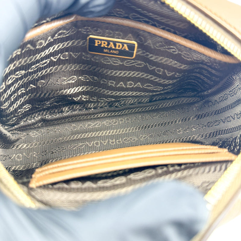 Prada Pushlock Pocket Camera Saffiano Leather Brown Bag