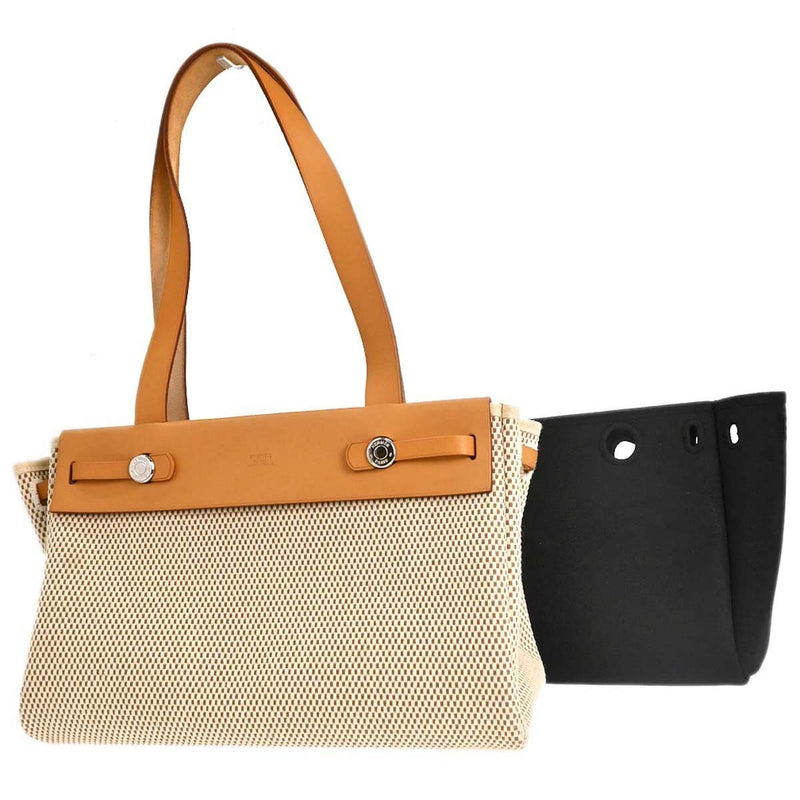 Hermes Herbag Cabas Toile And Leather Beige Canvas Bag
