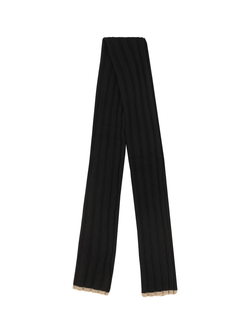 Brunello Cucinelli Ribbed Cashmere Scarf — Black Kashmir/capra Hircus Scarfs