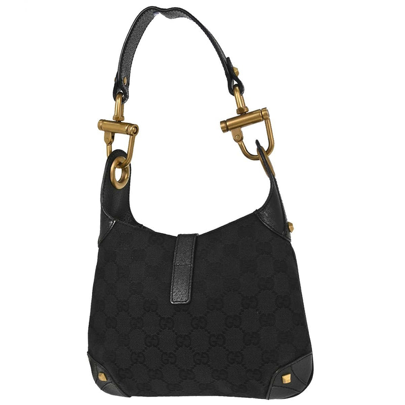 Gucci Piston Lock Jackie Hobo Gg Canvas Black