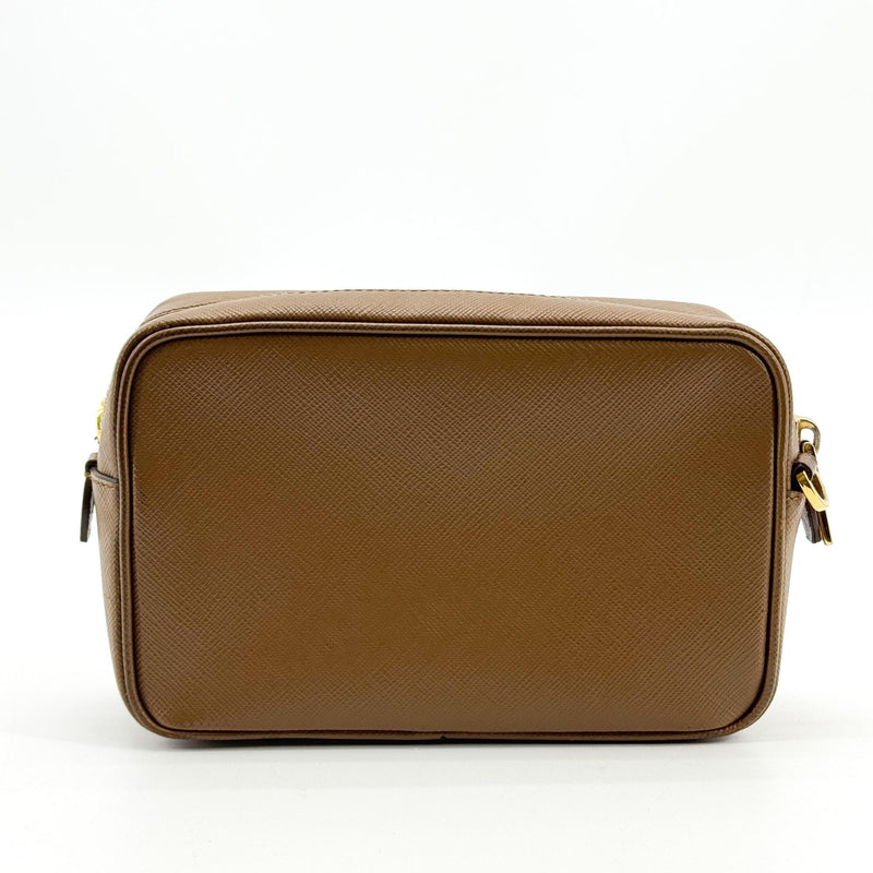 Prada Pushlock Pocket Camera Saffiano Leather Brown Bag