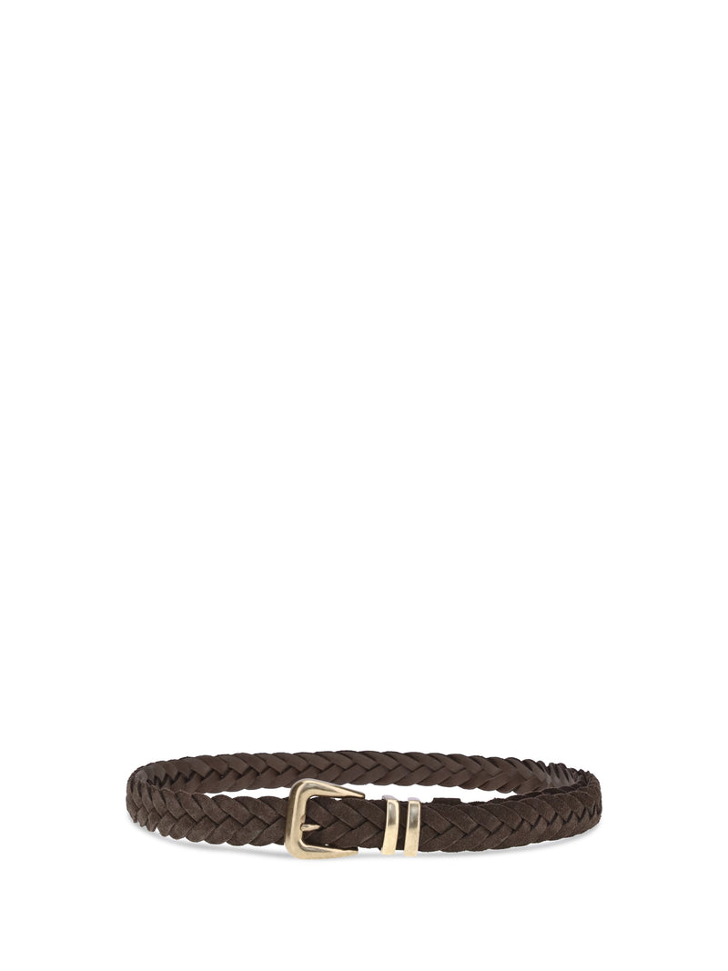 Brunello Cucinelli Woven Calf Leather Belt — Brown Bos Taurus