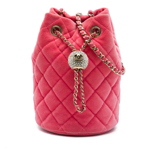Mini Velvet Crystal Pearl Crush Bucket Bag - Image 1