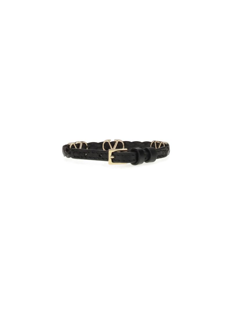 Valentino Garavani Vlogo Signature Braided Leather Bracelet — Black Calf Bos Taurus Bracelets
