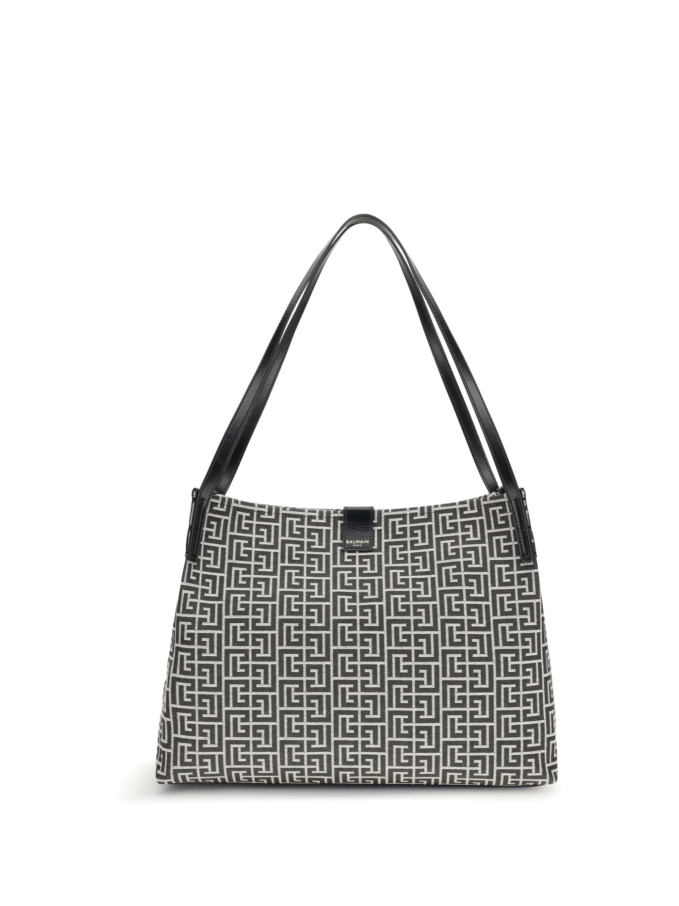 Balmain Logo-Jacquard Cotton Shoulder Bag — Black