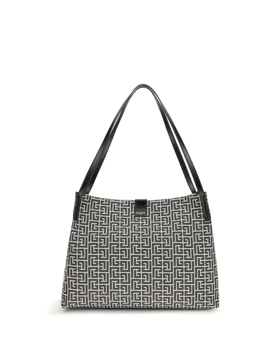 Balmain Logo-Jacquard Cotton Shoulder Bag — Black