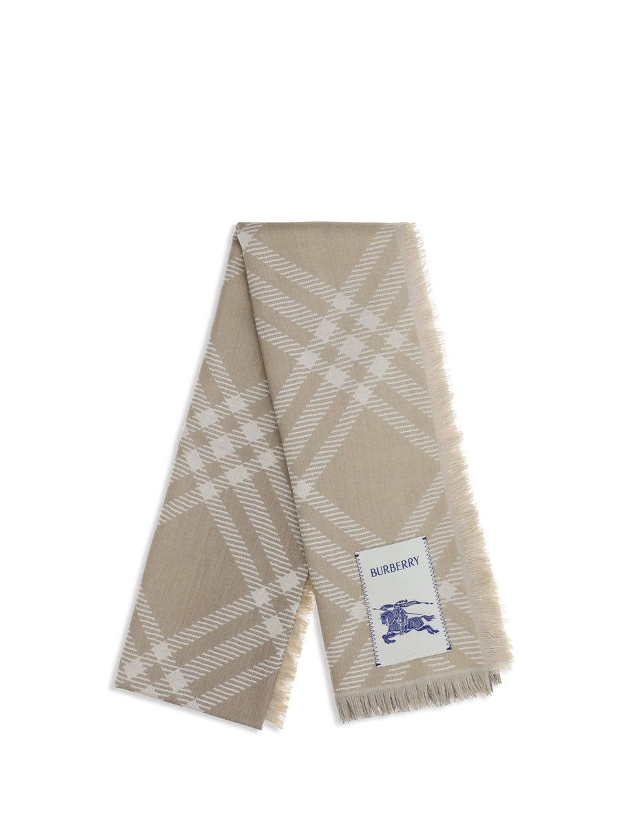 Burberry Wool And Silk Check Scarf — Beige (ovis Aries) Scarfs