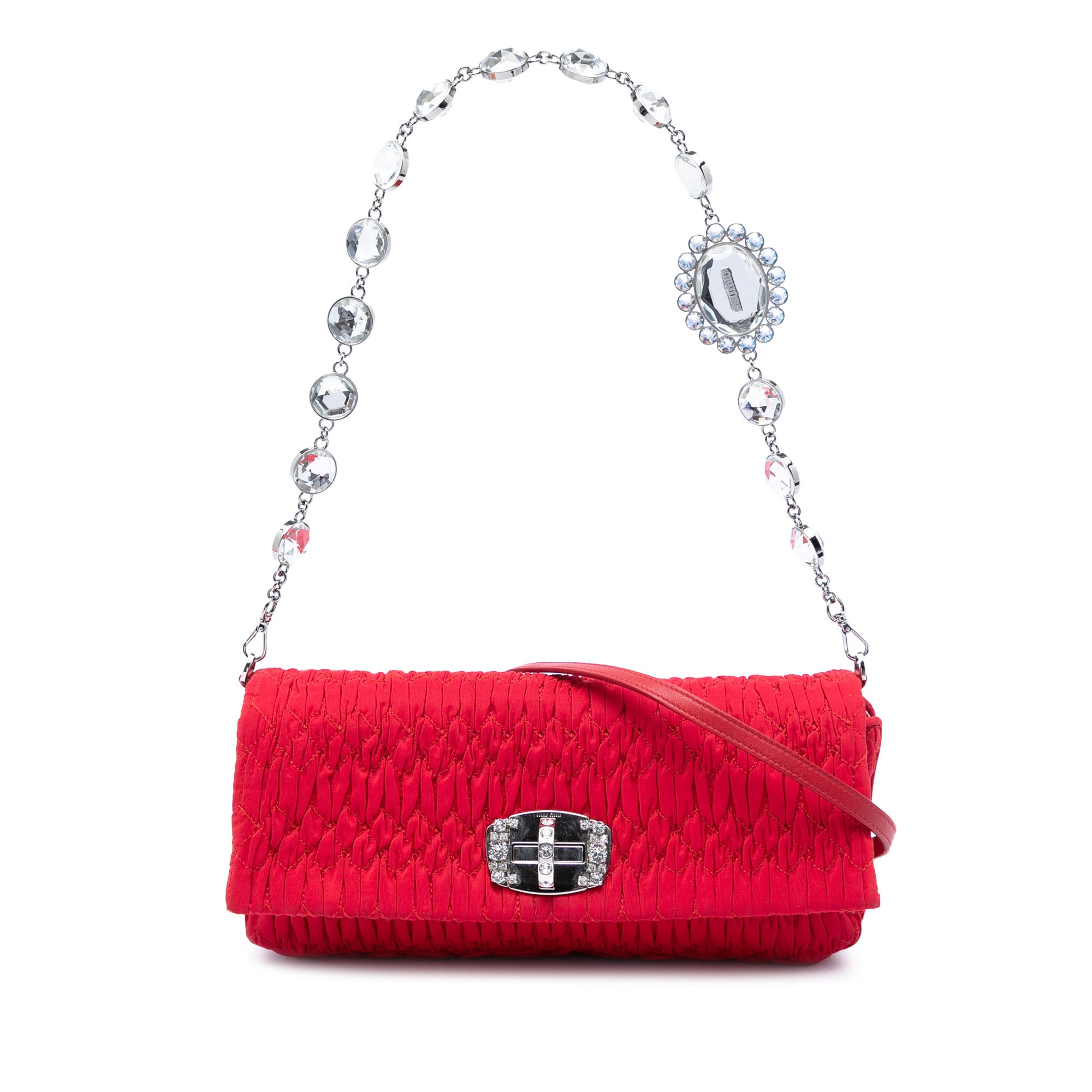 Matelasse Nylon Crystal Chain Satchel - Image 1