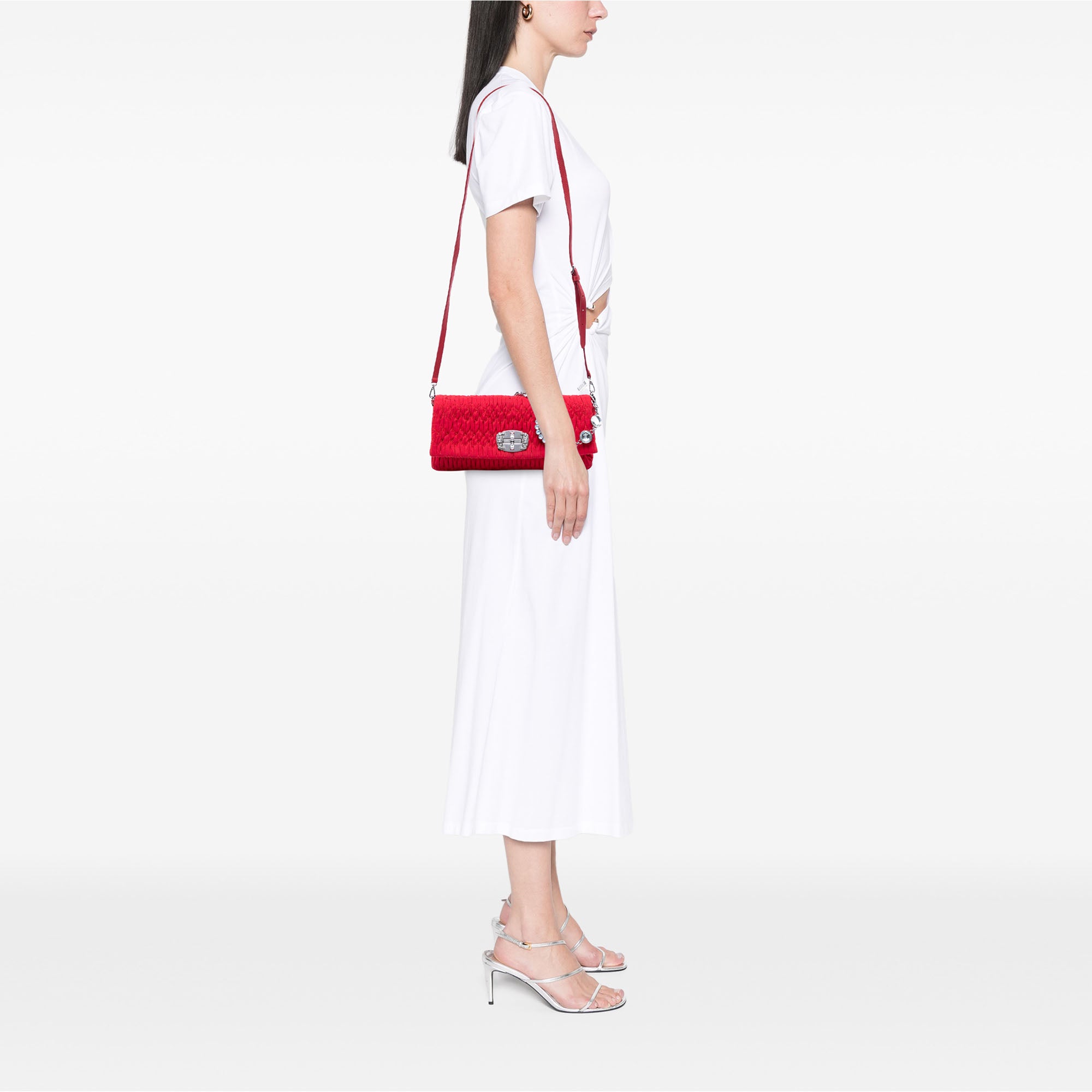 Matelasse Nylon Crystal Chain Satchel - Image 6