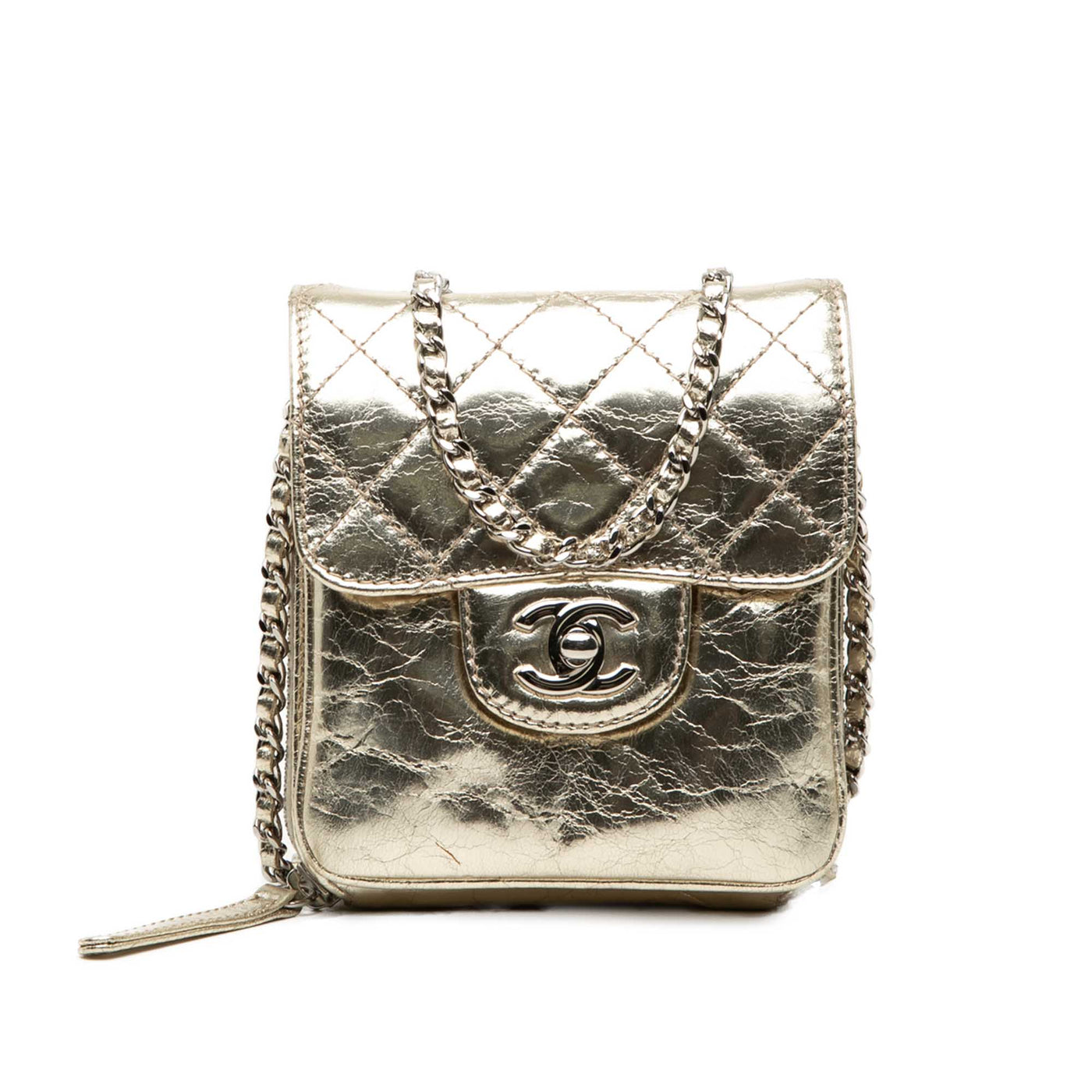 Quilted Metallic Aged Calfskin Clams Wallet on Chain - Image 1