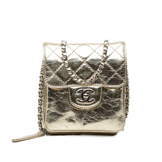 Quilted Metallic Aged Calfskin Clams Wallet on Chain - Image 1