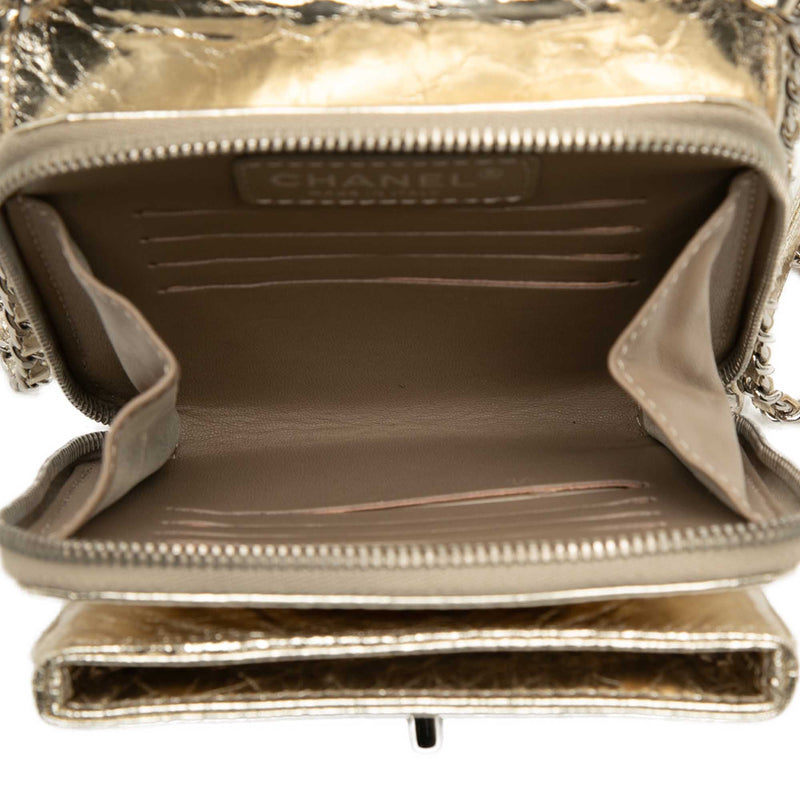 Quilted Metallic Aged Calfskin Clams Wallet on Chain - Image 4