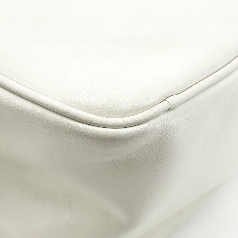 Prada Triangle Logo Zip Leather White Bag