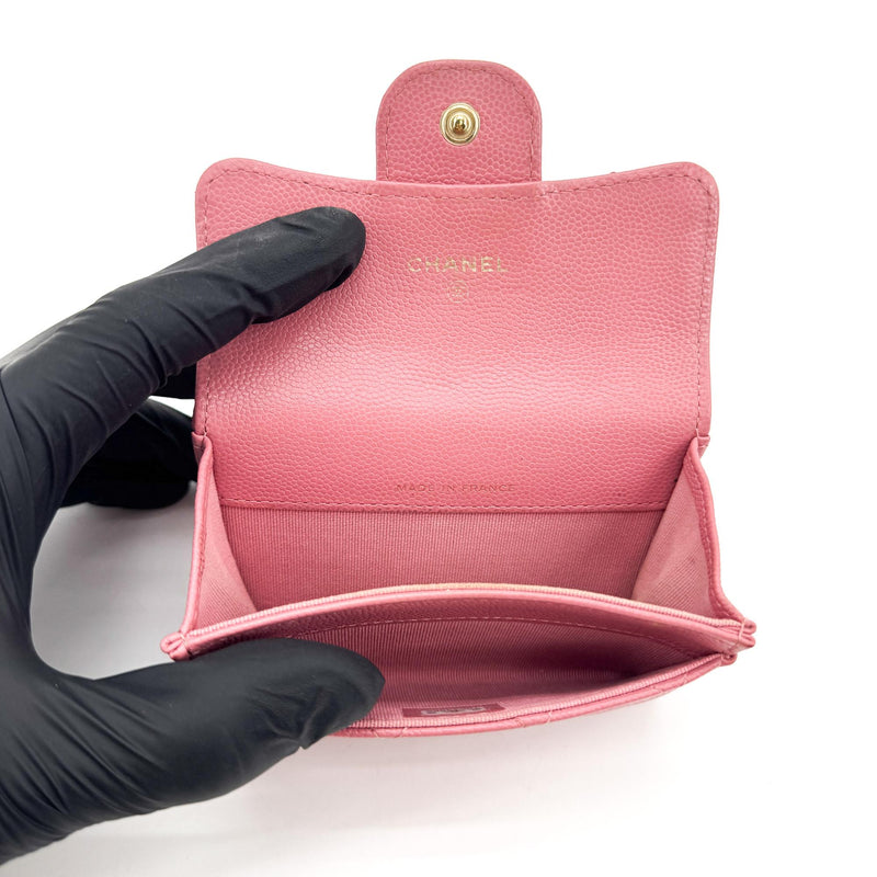 Chanel Classic Flap Card Case Quilted Caviar Pink Leather Accessory