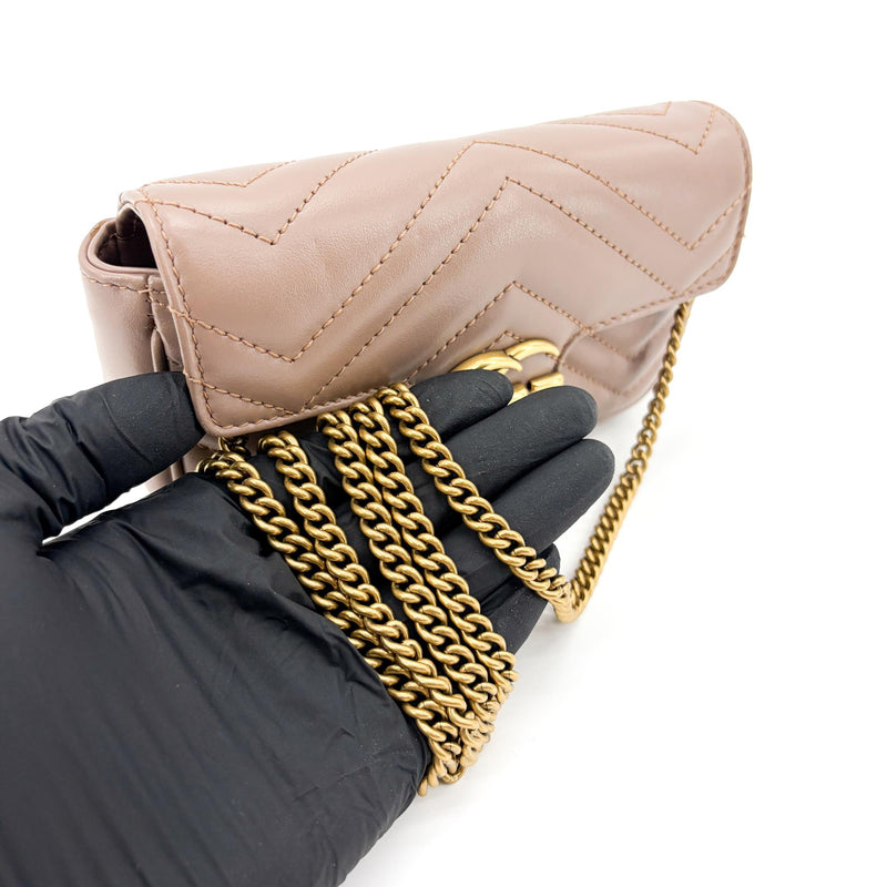 Gucci Gg Marmont Flap Chevron Leather Beige Bag