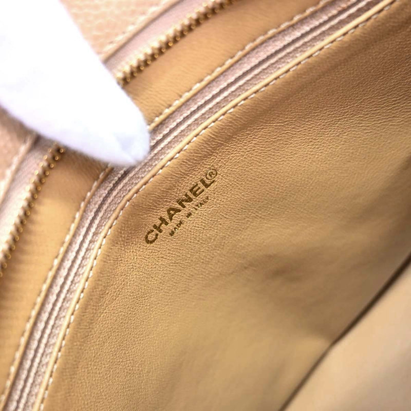Chanel Medallion Quilted Caviar Beige Leather Bag