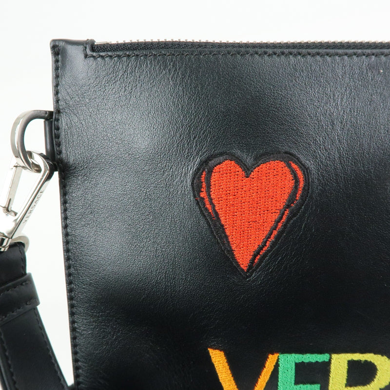 Versace Wristlet Printed Leather Black Bag