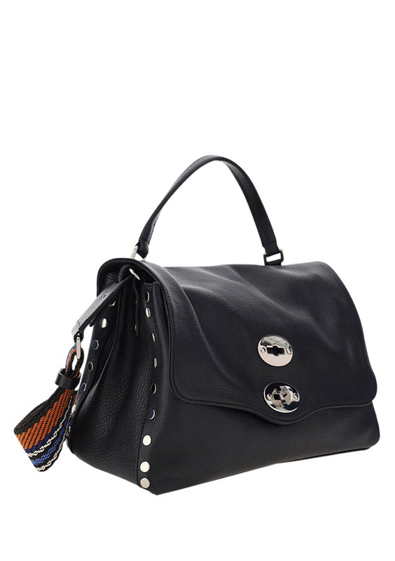 Zanellato Postina Daily Top Handle Bag — Black Calf Leather Bos Taurus
