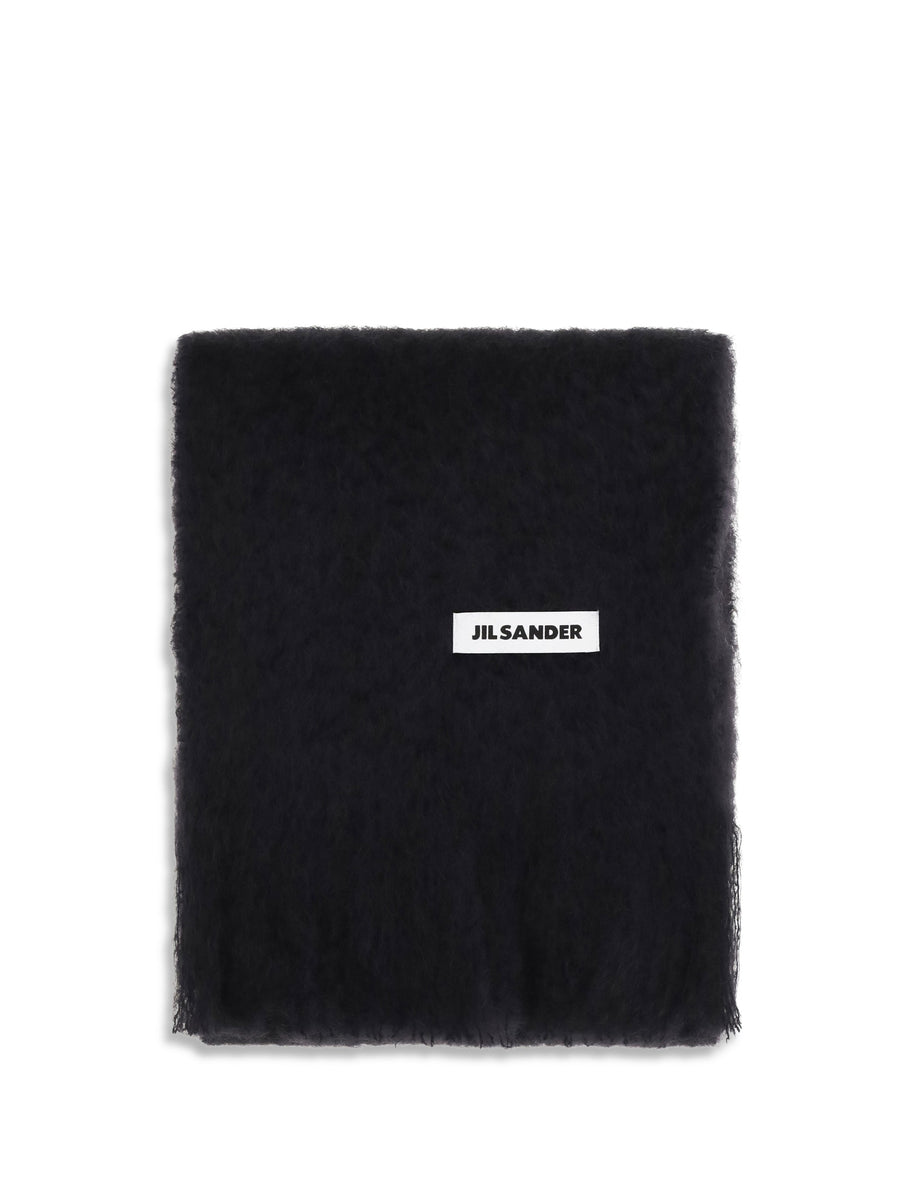 Jil Sander Wool With Logo Scarf — Black (ovis Aries) Scarfs