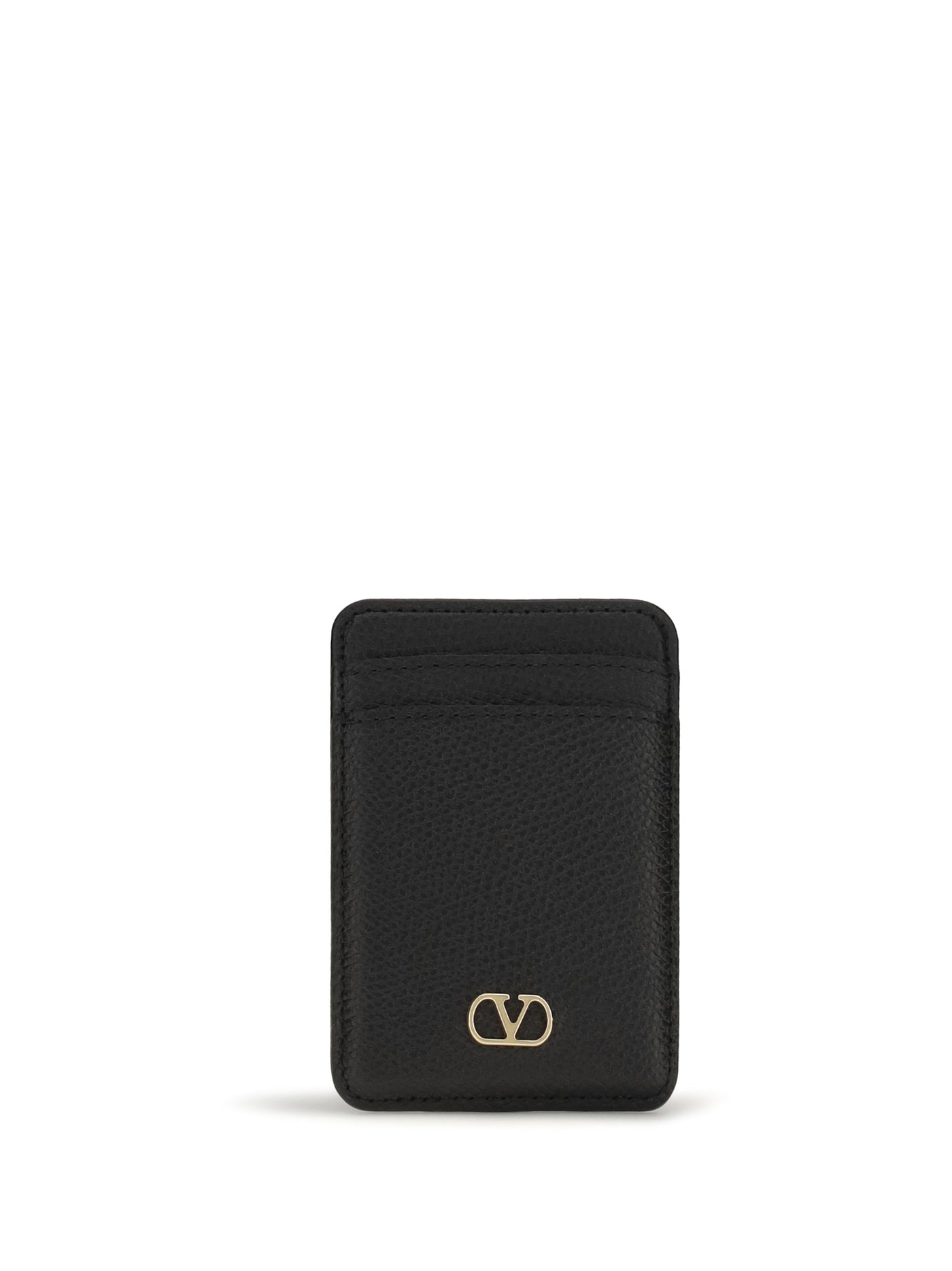 Valentino Garavani Vlogo Magnetic Card Case — Black Calf Leather Bos Taurus Wallet