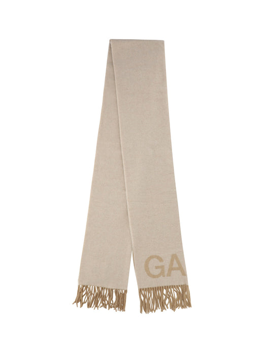 Ganni Wool Blend With Embroidered Logo Scarf — Beige Scarfs