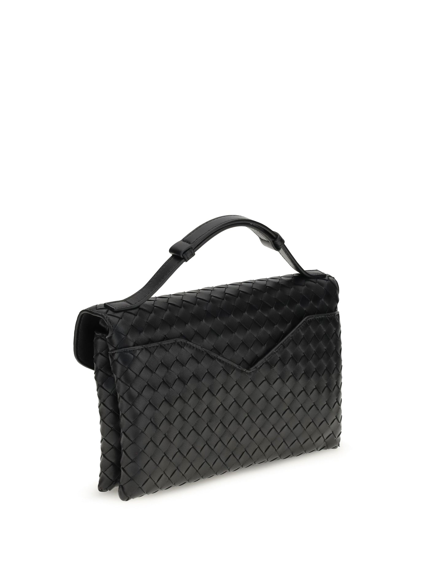 Bottega Veneta Knot Lock Shoulder Bag — Black Lambskin Leather