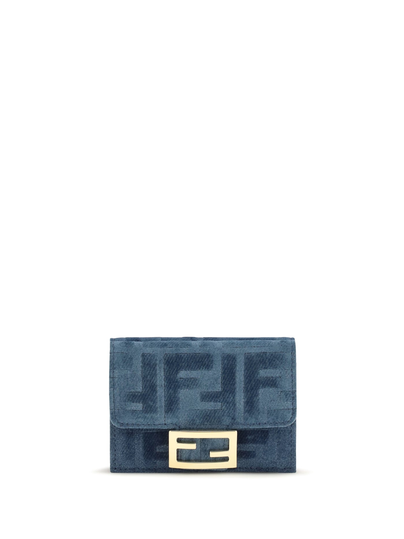 Fendi Ff Monogram Jacquard Wallet — Blue Cotton; Viscose