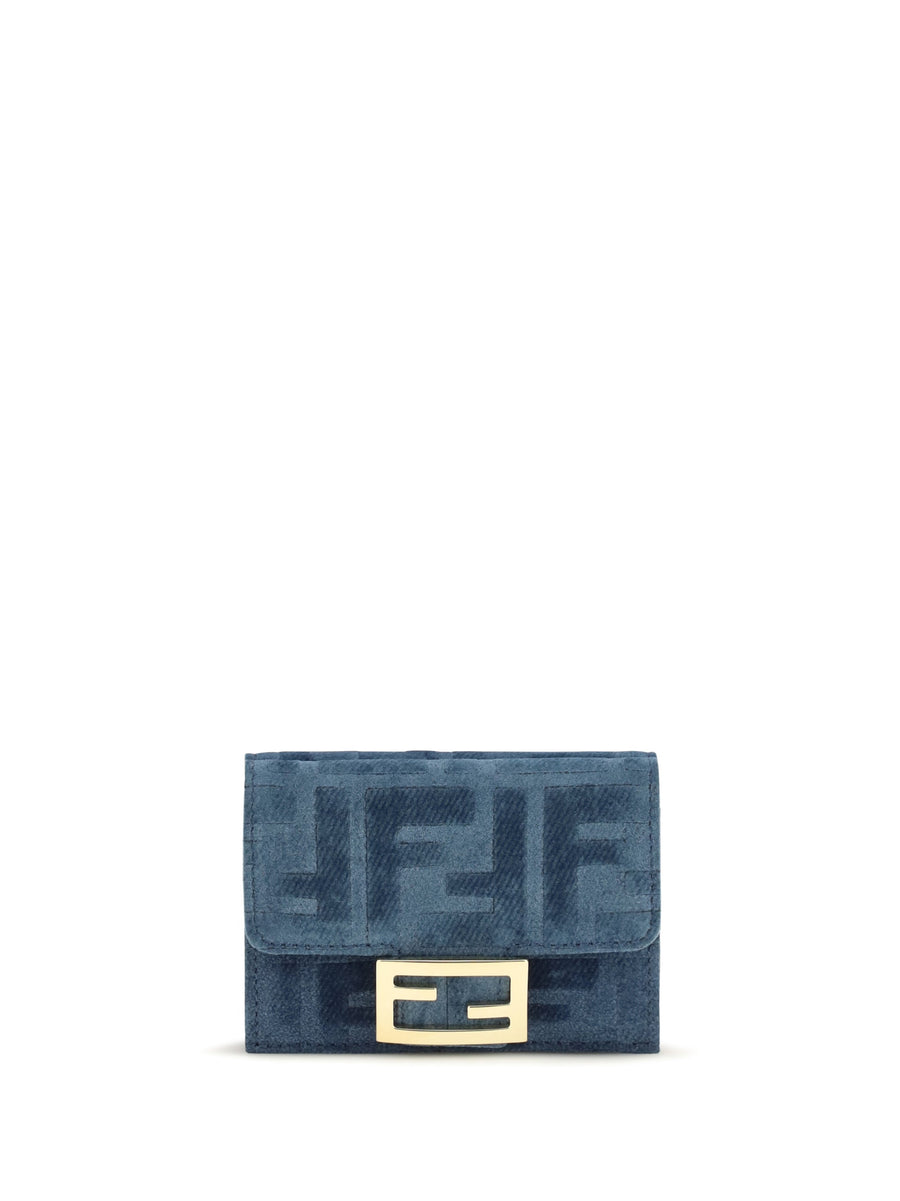 Fendi Ff Monogram Jacquard Wallet — Blue Cotton; Viscose
