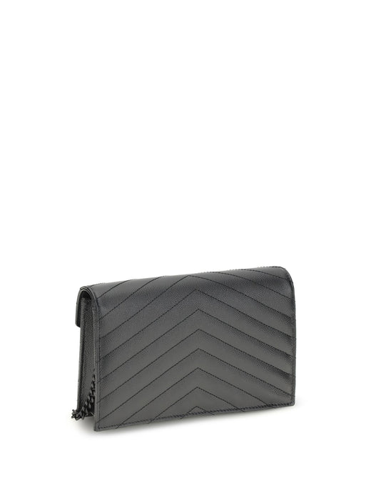 Saint Laurent Cassandre Shoulder Bag — Black Calf Leather