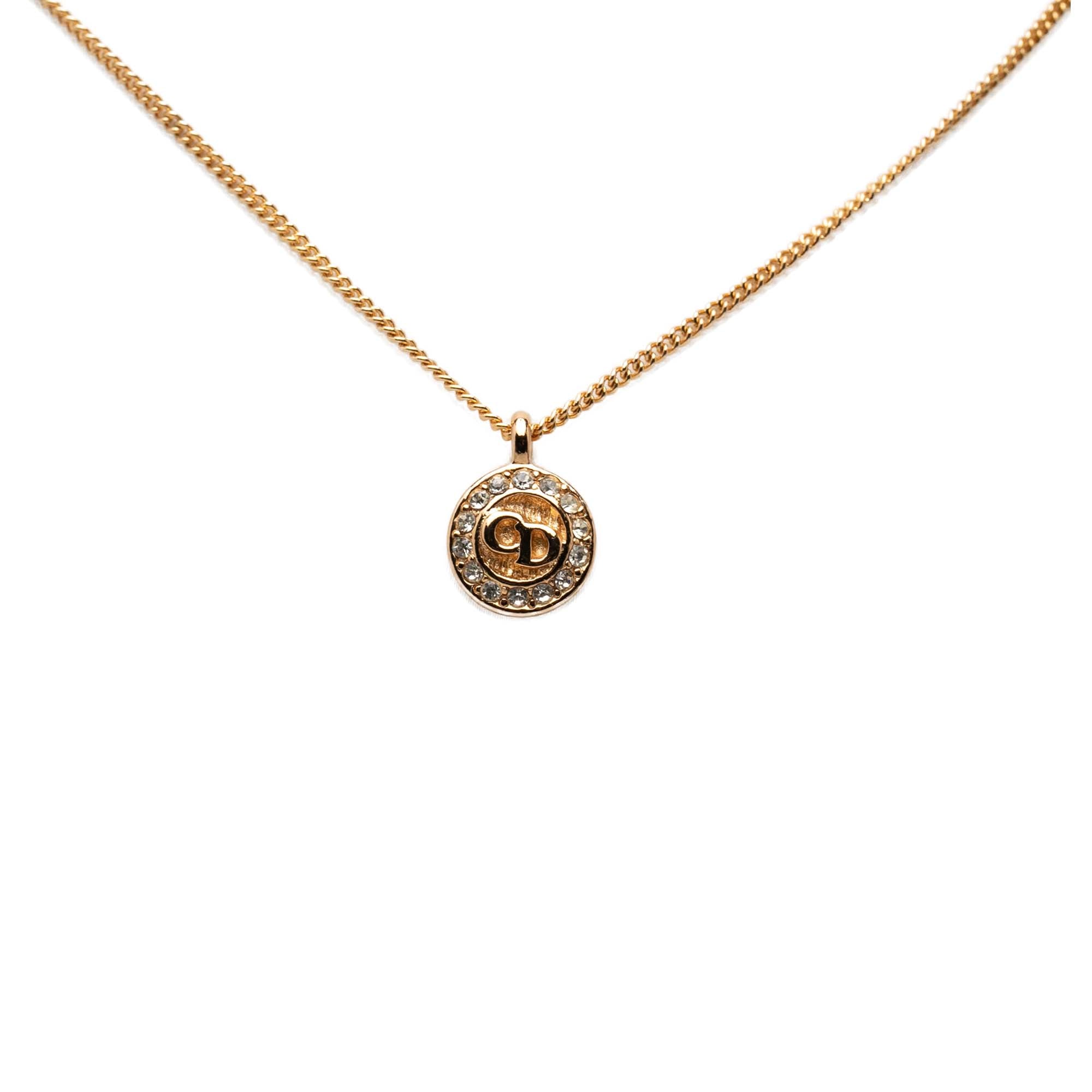 Gold Plated Strass CD Round Pendant Necklace - Image 1
