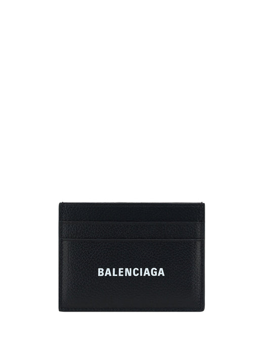 Balenciaga Logo Calfskin Card Case — Black Calf Leather Cases