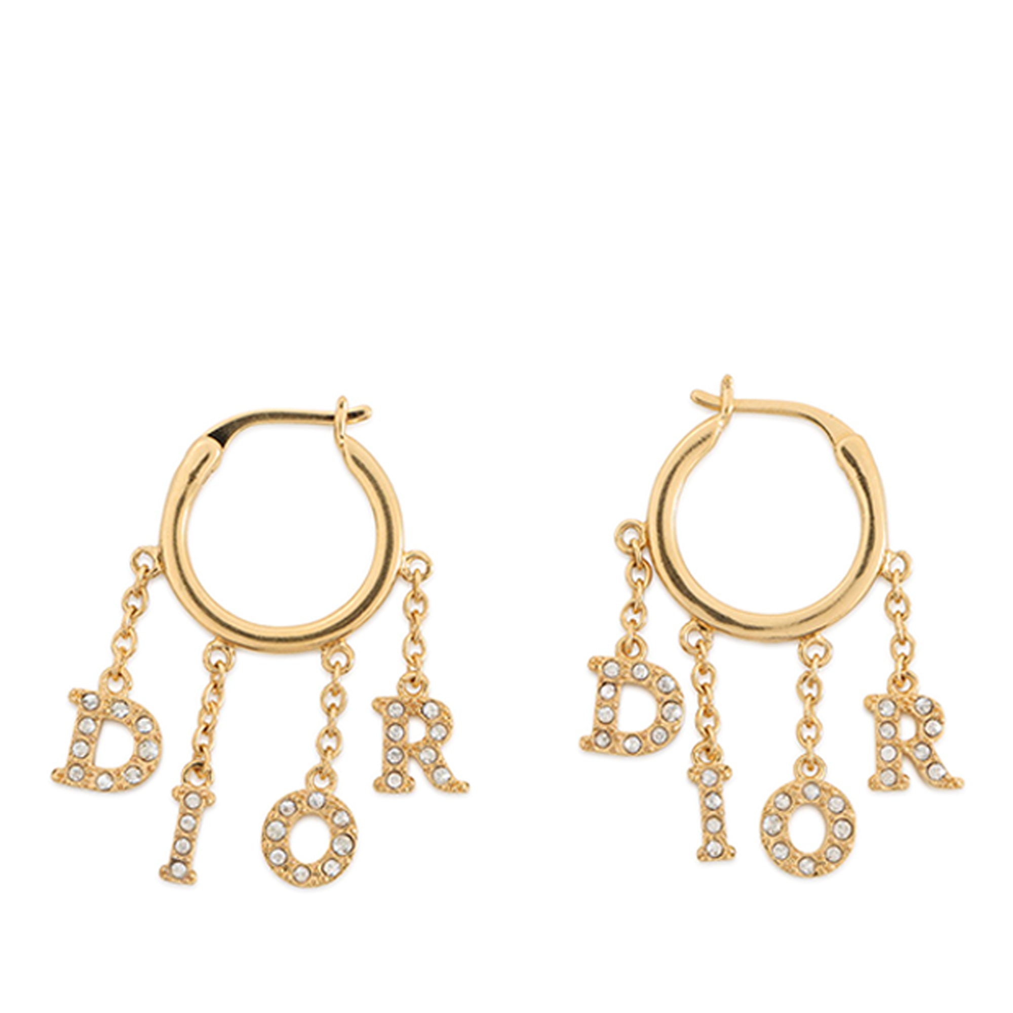 Dio(r)evolution Gold Plated Strass Drop Hoop Earrings - Image 1