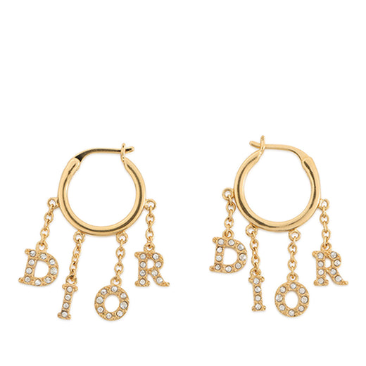 Dio(r)evolution Gold Plated Strass Drop Hoop Earrings - Image 1