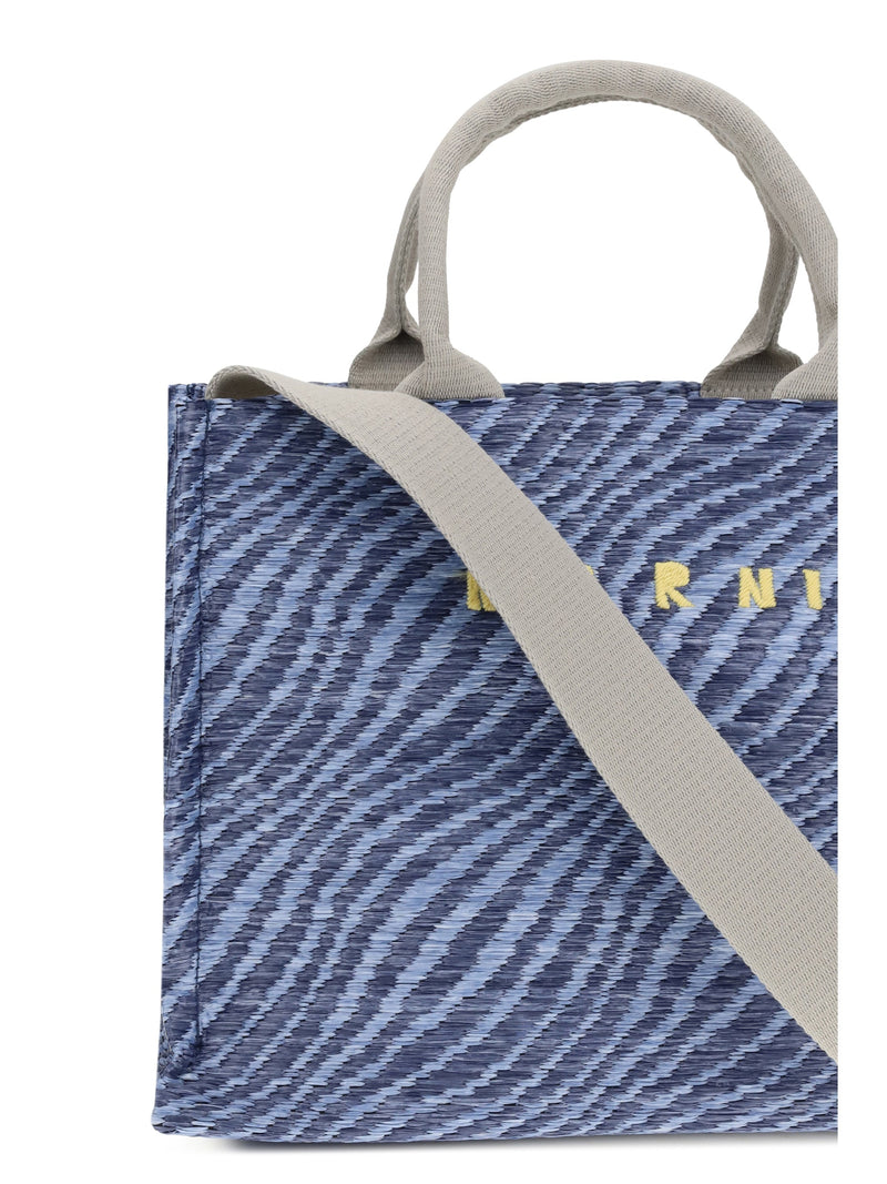Marni Zebra-Striped Nylon-Polyester Tote Bag — Blue Nylon; Polyester