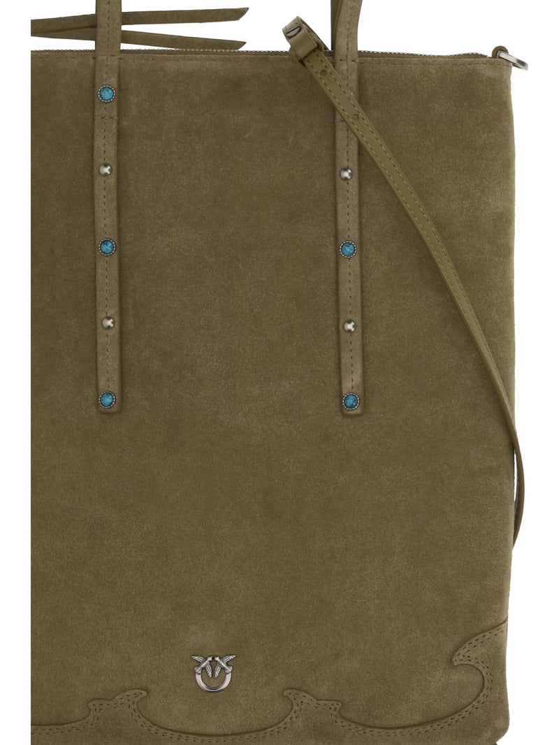 Pinko Fringed Suede Shoulder Bag — Green Calf Leather Bos Taurus