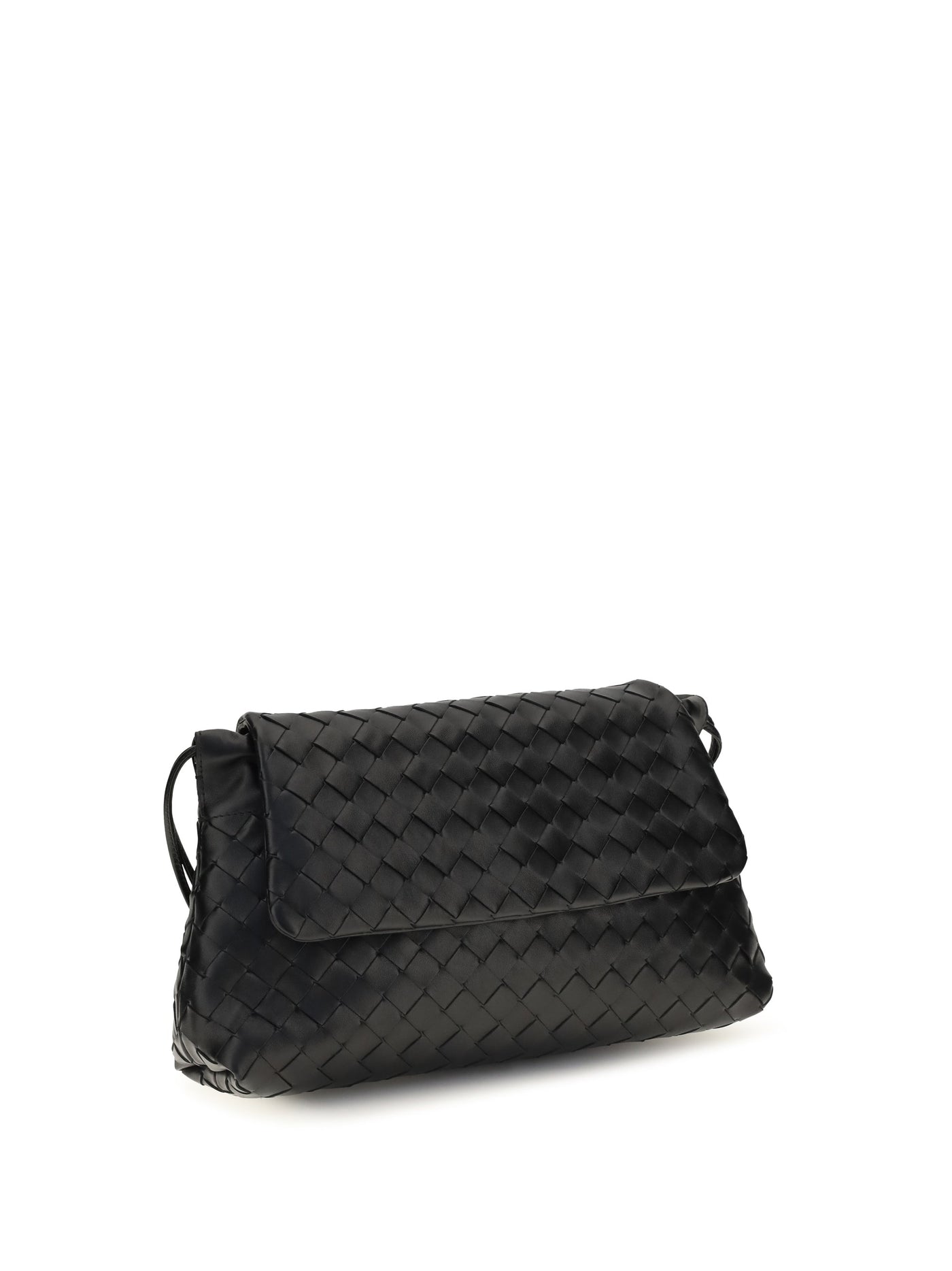 Bottega Veneta Intrecciato Shoulder Bag — Black Calf Leather