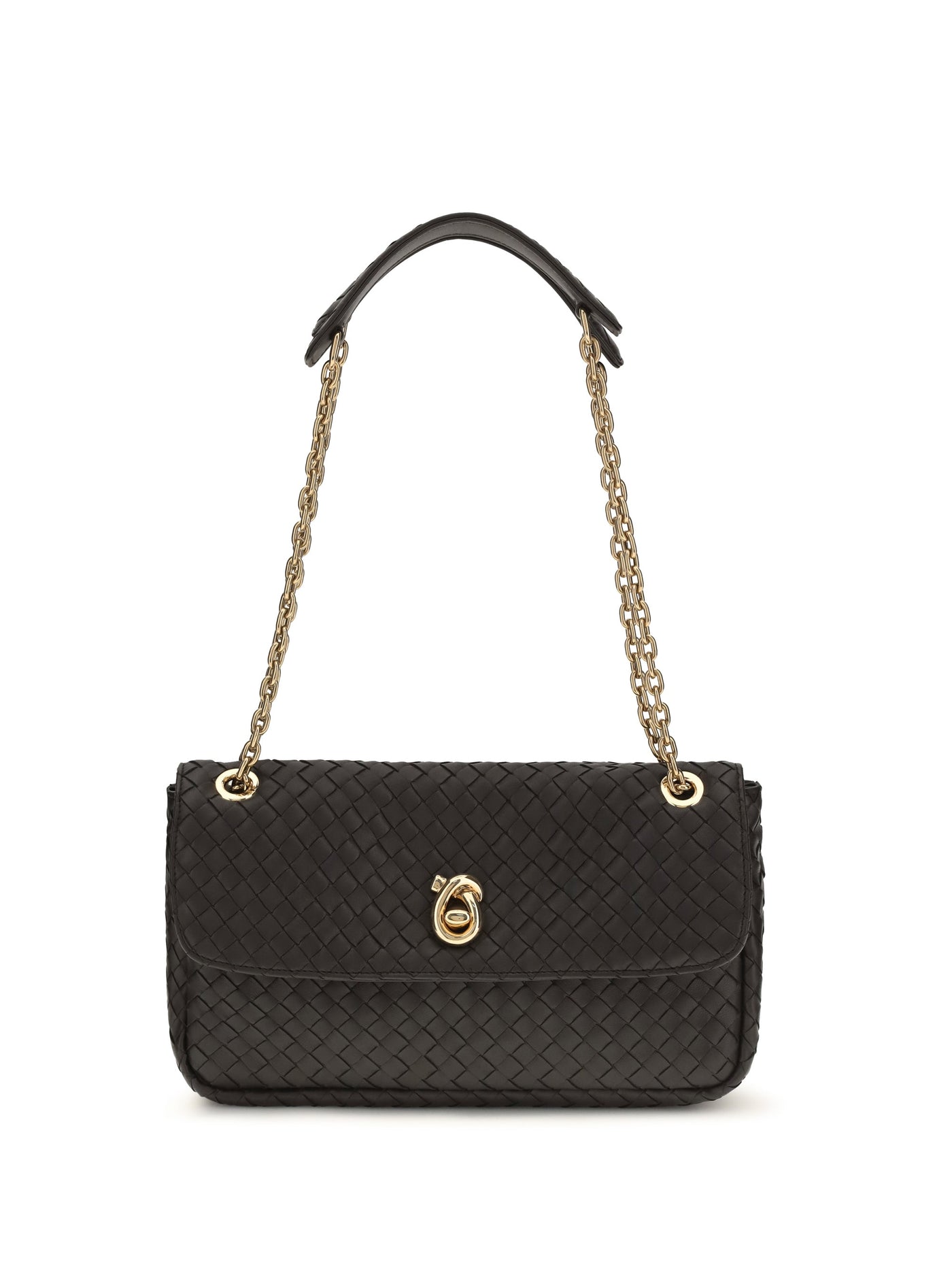Bottega Veneta Intreccio Shoulder Bag — Black Calf Leather