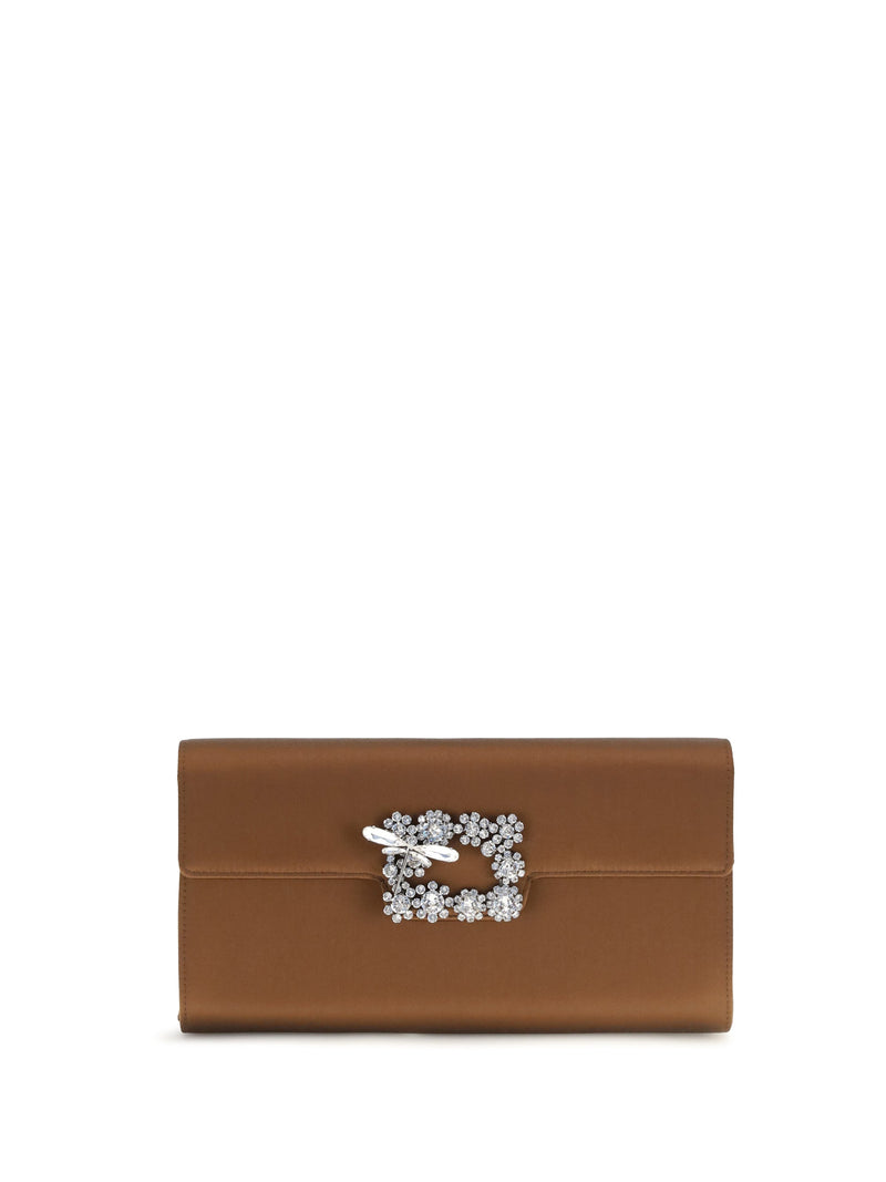 Roger Vivier Efflorescence Clutch — Brown Silk