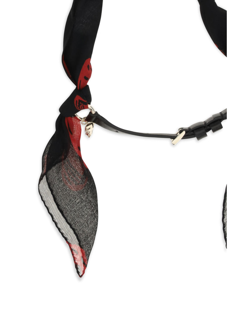 Alexander Mcqueen Skull Scarf Double-Wrap Bracelet — Black Silk; Calf Leather Bos Taurus Bracelets