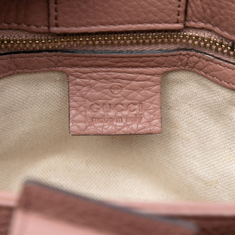 Small Calfskin Bamboo Shopper Satchel - Image 6
