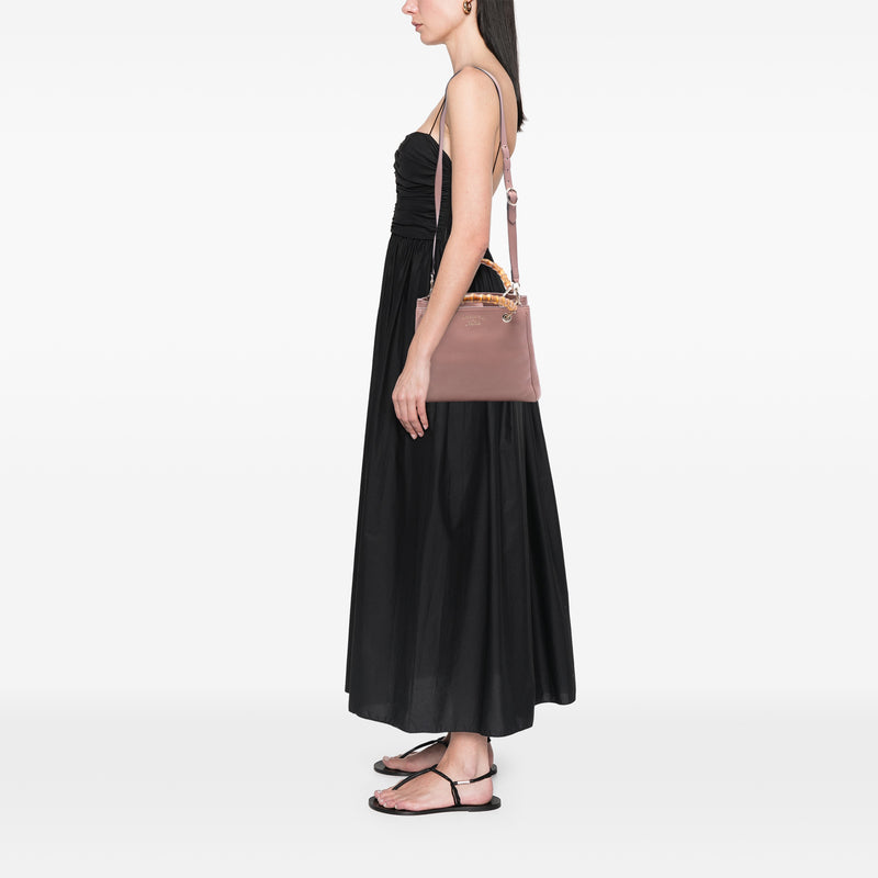 Small Calfskin Bamboo Shopper Satchel - Image 7