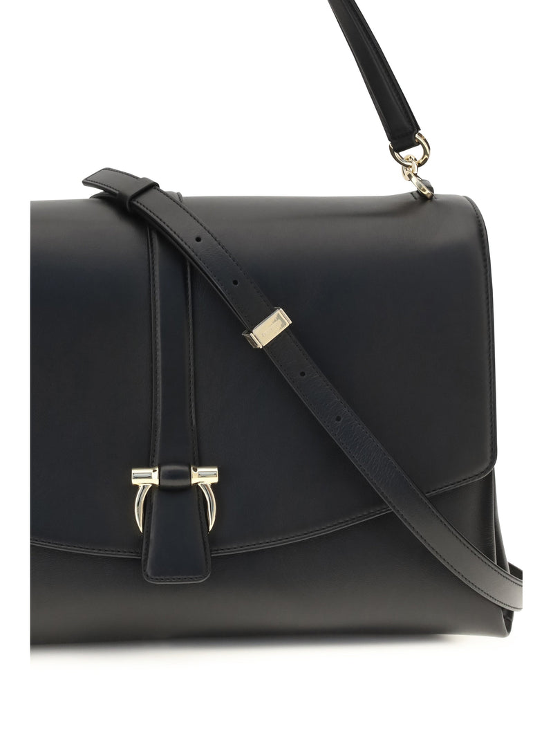 Ferragamo Mia Shoulder Bag — Black Calf Leather Bos Taurus