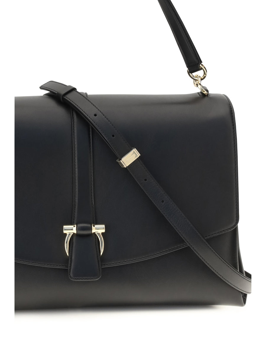 Ferragamo Mia Shoulder Bag — Black Calf Leather