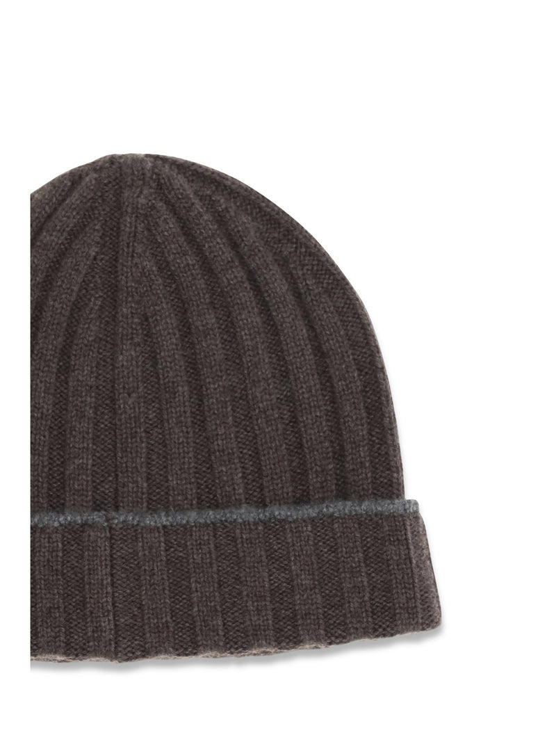 Brunello Cucinelli M2240900 Ribbed Cashmere Beanie — Brown Kashmir/capra Hircus Beanies
